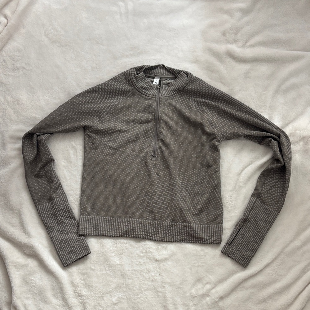 Lululemon Athletica Restless Half Zip Crop - Side 6, Grid Warp Rover/Raw Linen